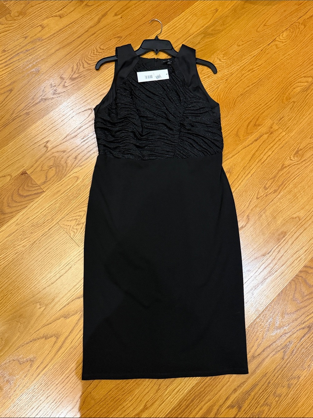H by Halston Black Textured Bodice Sheath Dress